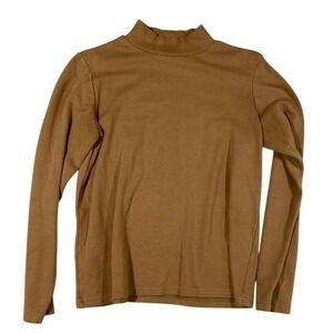 Croft & Barrow Brown Mock Neck Long Sleeve Stretch‎ Knit Top Basic Fall Layering